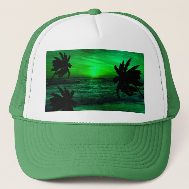 GREEN SUNSETS OCEAN SCENIC    TRUCKER HAT (Front)