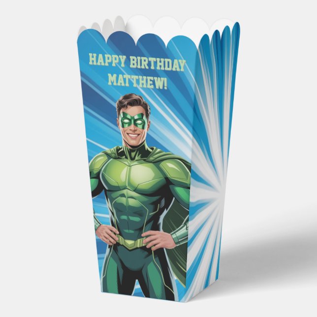 Green Superhero Boys Birthday Party Favour Box (Back)