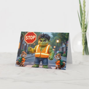 Green Superhero Happy School Year Card