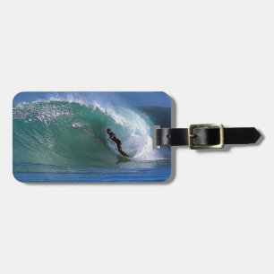 Green surfing wave New Zealand Luggage Tag