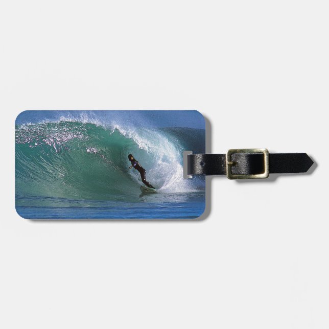 Green surfing wave New Zealand Luggage Tag (Front Horizontal)