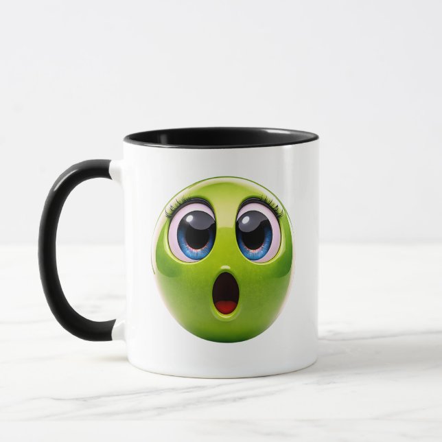 Green Surprised Smiley Face Mug (Left)
