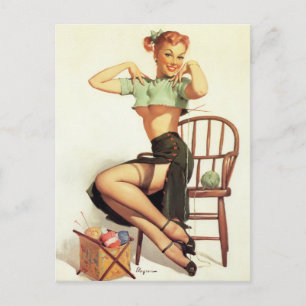 Green Sweater Pin Up Postcard