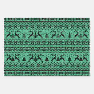 Green Sweater Reindeer Christmas Wrapping Paper Sheet