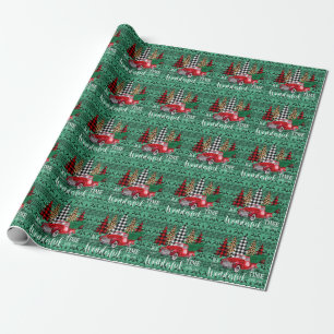 Green Sweater Reindeer Vintage Red Truck Christmas Wrapping Paper