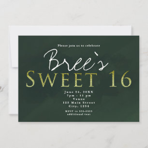 Green SWEET 16 Chic Elegant Birthday Party Invitation
