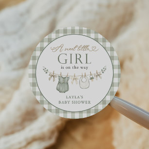 Green Sweet Baby Girl Clothesline Baby Shower Classic Round Sticker