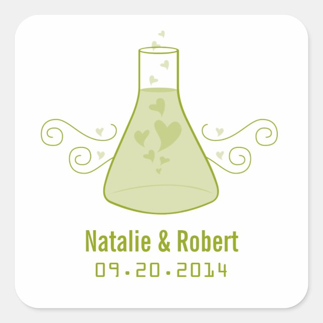 Green Sweet Chemistry Wedding Stickers (Front)