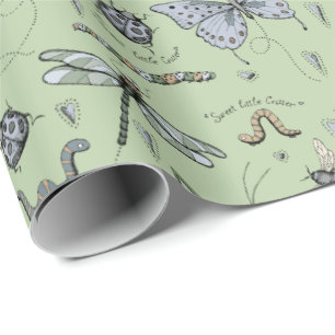 Green Sweet Little Critter Baby Bugs Insects Kids Wrapping Paper
