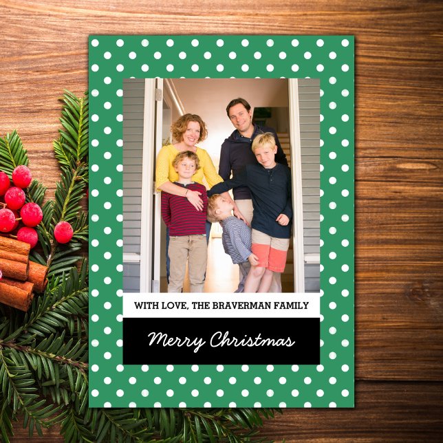 Green Sweet Polka Dot Holiday Photo Flat Card (Green Sweet Polka Dot Holiday Photo Card)