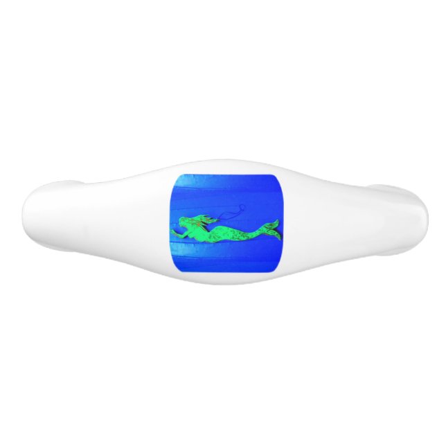 green swimming mermaid ceramic drawer pull (Front)
