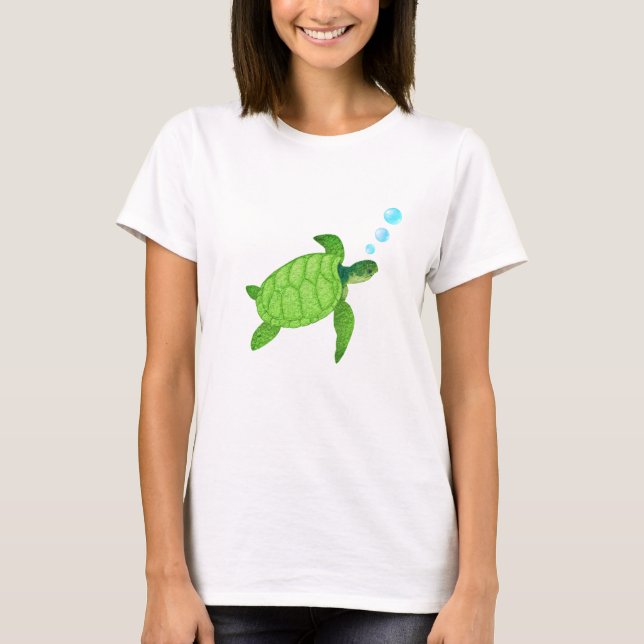 Green swimming sea turtle T-Shirt (Front)