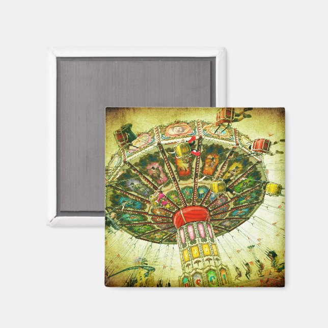 Green swing ride carnival vintage photo stylish magnet (Front/Back)