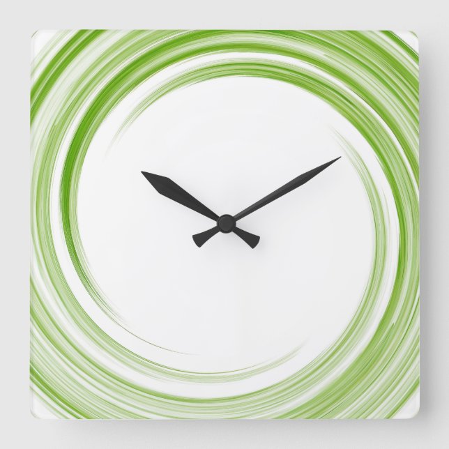Green Swirl Abstract Art Square Wall Clock (Front)