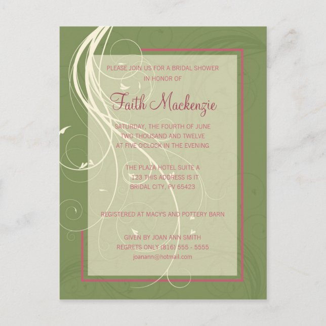 Green Swirl Bridal Shower Invitation (Front)