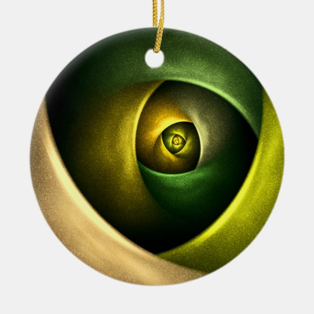 Green Swirl Floral Modern Abstract Art Pattern #23 Ceramic Ornament (Front)