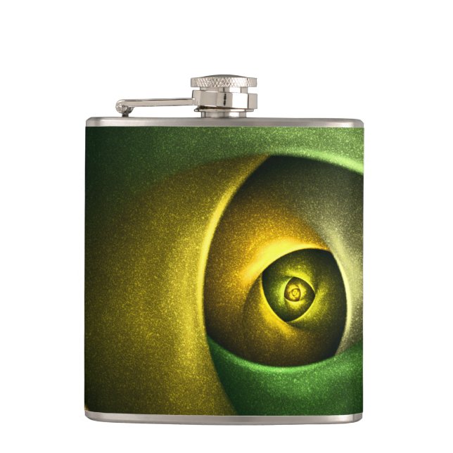 Green Swirl Floral Modern Abstract Art Pattern #23 Hip Flask (Front)
