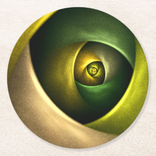 Green Swirl Floral Modern Abstract Art Pattern #23 Round Paper Coaster