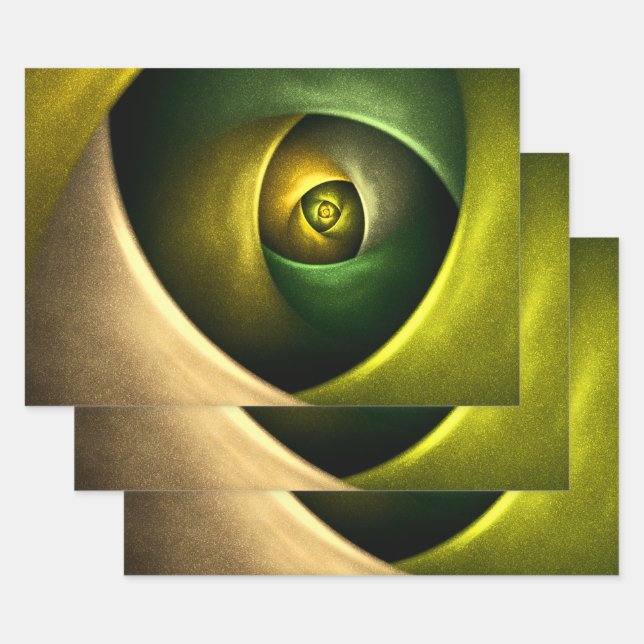 Green Swirl Floral Modern Abstract Art Pattern #23 Wrapping Paper Sheet (Set)