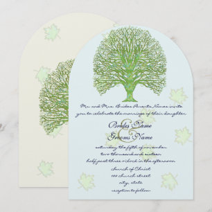Green Swirl Love Tree Wedding Invitation Leaves