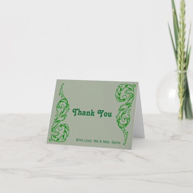 Green Swirl Pattern Design Thank You Card (Front)