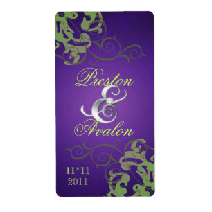 Green Swirl Silver Jewelled Purple Wine Label