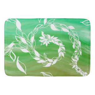 Green swirling leaves and flowers bath mat