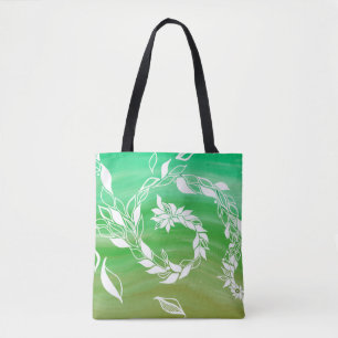 Green swirling leaves and flowers tote bag