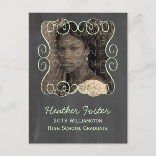 Green Swirls Chalkboard Photo Graduation Postcard