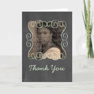 Green Swirls Chalkboard Photo Thank You Card