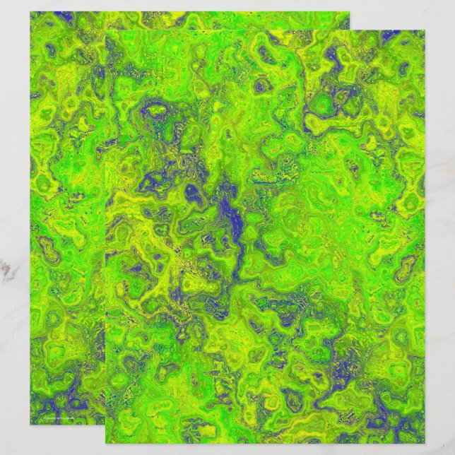 Green Swirly Marble Scrapbook Paper 2-Sided Page (Front/Back)