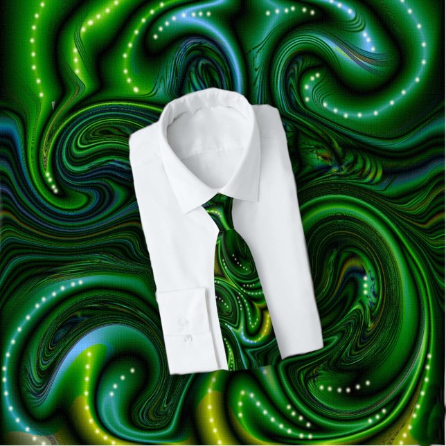Green Swirly Spotted Abstract Fine Art  Tie (Be bold with this one of a kind abstract designer tie!)