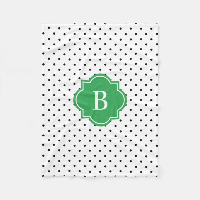 Green Swiss Dots | Monogram Fleece Blanket (Front)