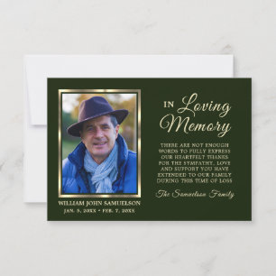 GREEN Sympathy Funeral Memory THANK YOU Photo Card