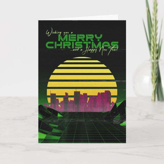 Green Synthwave Christmas Card (Front)