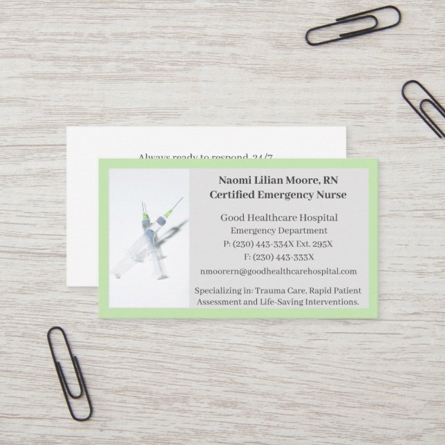 Green Syringes Healthcare Registered Nurse RN Business Card (Front/Back In Situ)