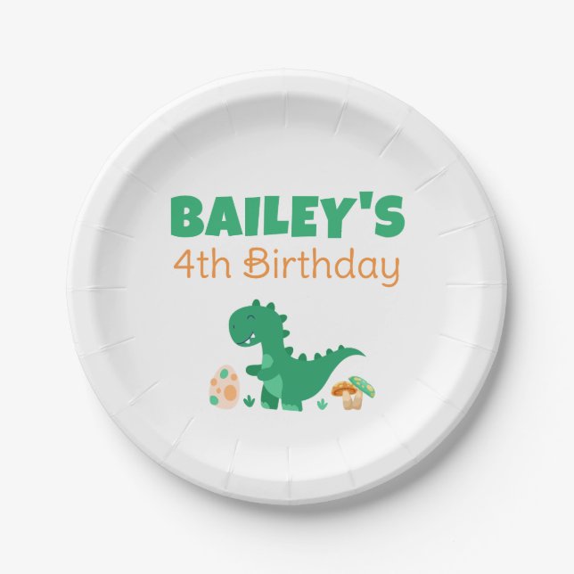 Green T-Rex Dinosaur Birthday Party Paper Plate (Front)