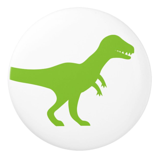 Green t-rex dinosaur ceramic door and drawer knobs (Front)