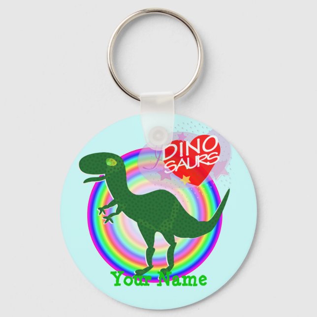 Green T-Rex Dinosaur Keychain with Name (Front)