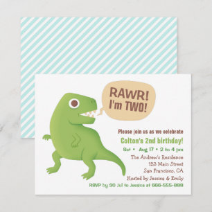 Green T Rex Dinosaur Kids Birthday Party Invitation