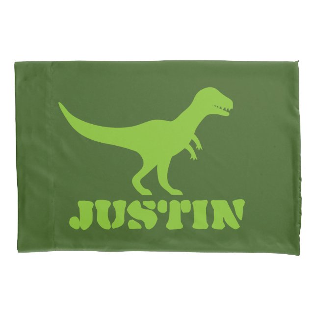 Green T-rex dinosaur pillowcase sleeve for kid's (Front)