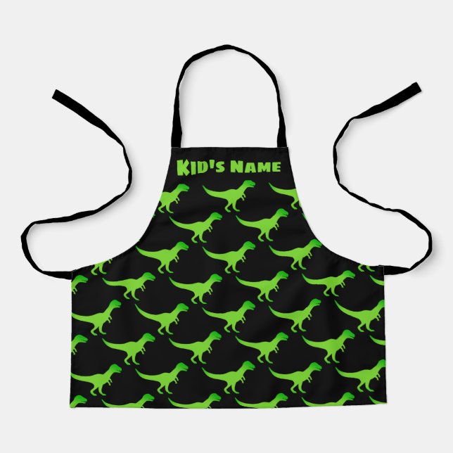 Green T-rex dinosaur print custom name kid's Apron (Front)