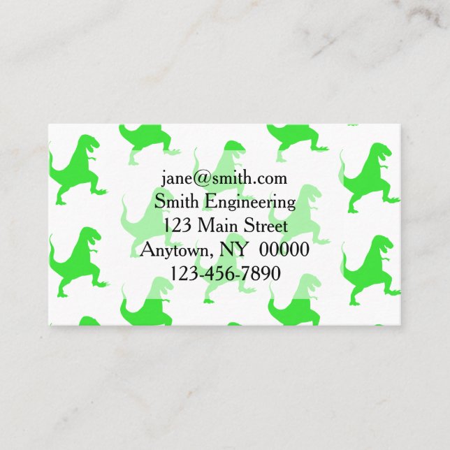 Green t-rex pattern business card (Front)