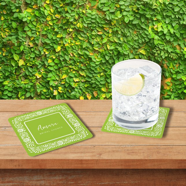 GREEN TALAVERA BRIDAL SHOWER SQUARE PAPER COASTER (Creator Uploaded)