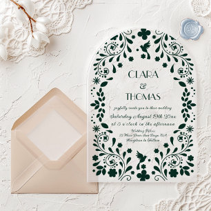 Green Talavera Mexican Wedding Acrylic Invitations