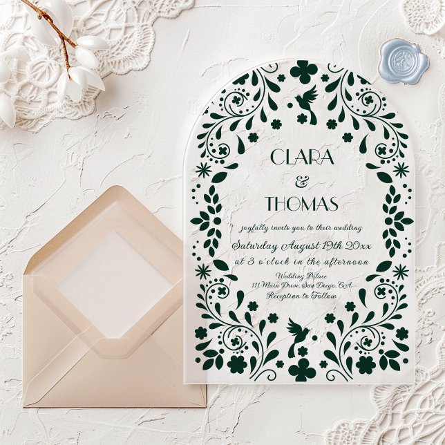 Green Talavera Mexican Wedding Acrylic Invitations (Creator Uploaded)