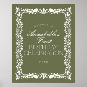 Green Talavera Spanish Fiesta Birthday Welcome Poster
