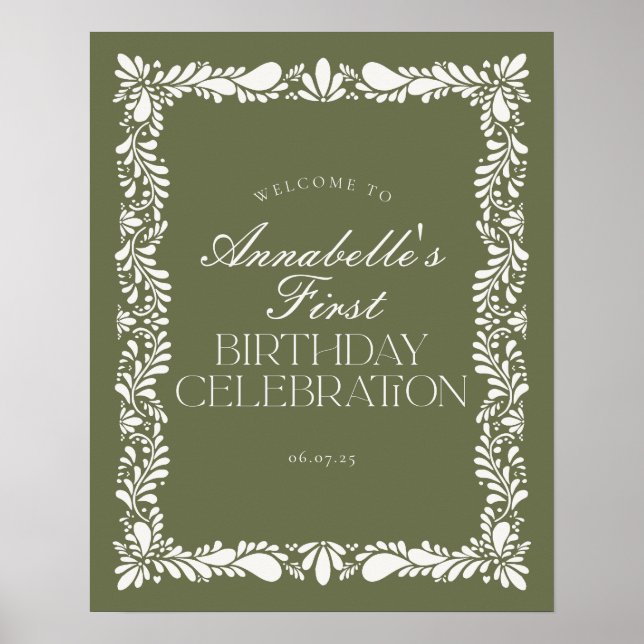 Green Talavera Spanish Fiesta Birthday Welcome Poster (Front)