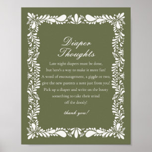 Green Talavera Tile Diaper Thoughts Baby Shower Poster