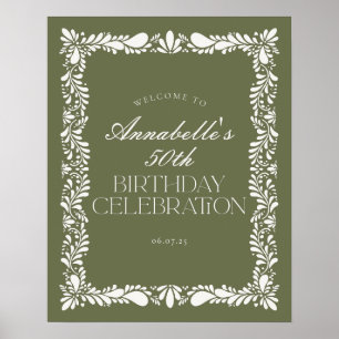 Green Talavera Tile Fiesta Birthday Party Welcome Poster